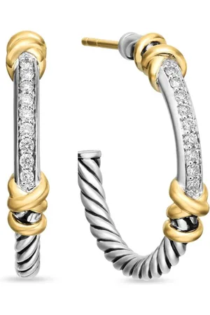 David Yurman 18K yellow gold and sterling Petite Helena Wrap diamond hoop earrings