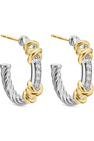 David Yurman 18K yellow gold and sterling Petite Helena Wrap diamond hoop earrings