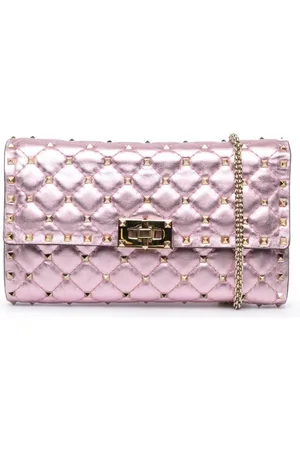 VALENTINO GARAVANI 2018 Metallic Lambskin Rockstud Spike Wallet on Chain crossbody bag