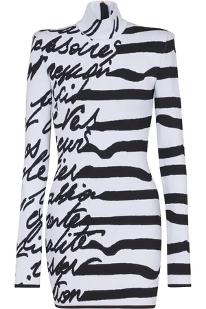 Balmain Intarsia-knit logo mini dress