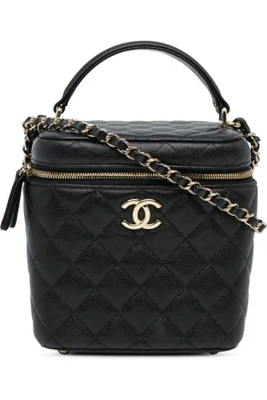 CHANEL 2021-2024 CC Quilted Caviar Top Handle Vanity Case with Chain satchel