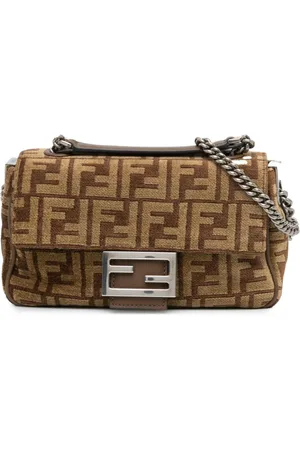 Fendi 2010-2024 Zucca Wool Chain Midi baguette shoulder bag