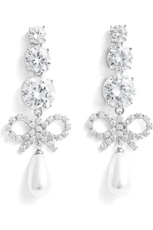 Self-Portrait Crystal bow pearl earrings