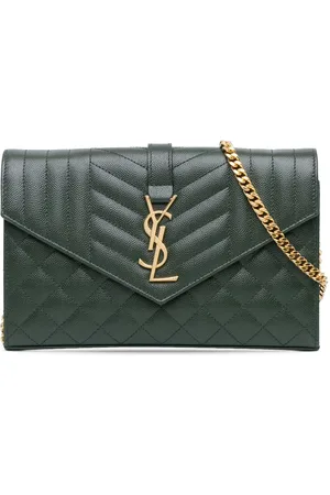 Saint Laurent 2021 Grain De Poudre Triquilt Monogram Envelope Wallet on Chain crossbody bag