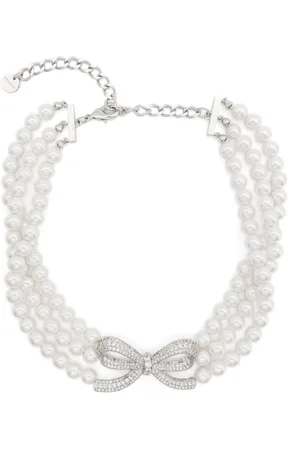 Self-Portrait Pearl bow choker necklace