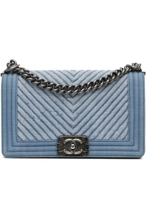 CHANEL 2014-2015 Medium Denim Chevron Boy Flap crossbody bag