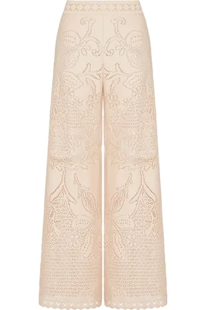 VALENTINO GARAVANI Floral-embroidered wide-leg trousers