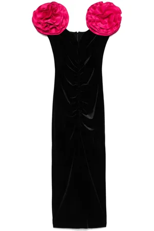 NISSA Floral-appliqué velvet midi dress