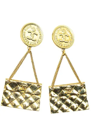CHANEL 1995 Plated CC 2.55 Flap Bag Clip On costume earrings