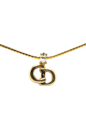 Dior 2000 Plated CD Logo Rhinestone Pendant costume necklace