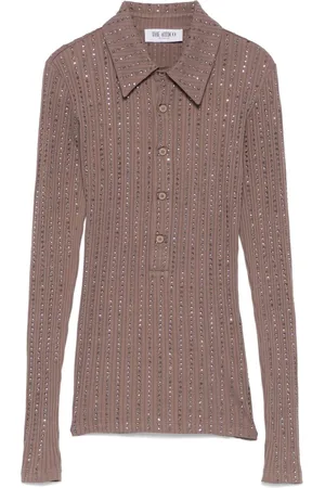 The Attico Crystal-embellished polo top