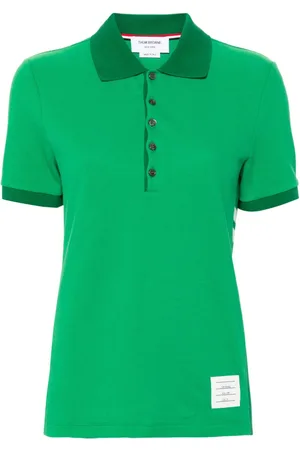 Thom Browne Striped logo-patch polo shirt
