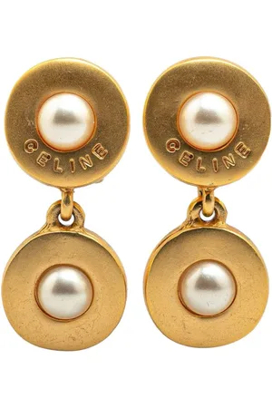Céline 20th Century Plated Faux Pearl Drop Clip On costume earrings