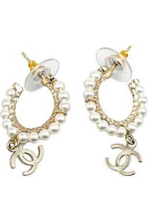 CHANEL 2020 Faux Pearl CC Hoop costume earrings