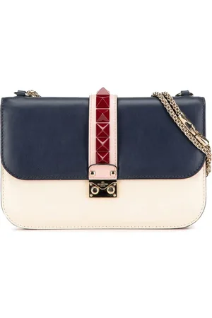 VALENTINO GARAVANI 2000-2020 Medium Tricolor Calfskin Rockstud Glam Lock crossbody bag