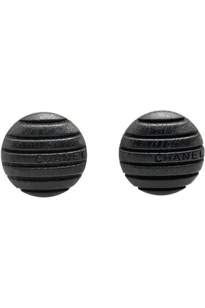 CHANEL 1999 Wood Logo Button Push Back costume earrings