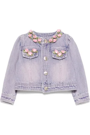 MONNALISA Floral-appliqué denim jacket