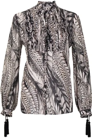 Roberto Cavalli Feather-print long-sleeve shirt