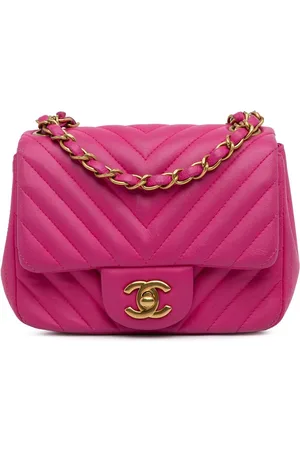 CHANEL 2015-2016 Pre-Owned Chanel Mini Square Classic Lambskin Chevron Flap Crossbody Bag