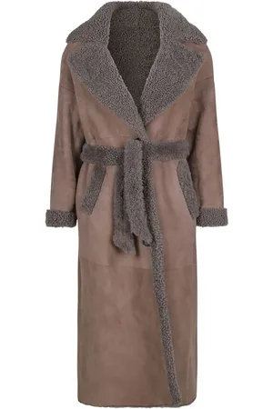 Suprema Tied-waist faux fur-trim coat