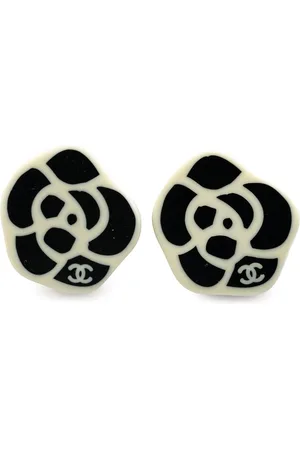 CHANEL 2005 Resin CC Camellia Clip On Earrings costume earrings