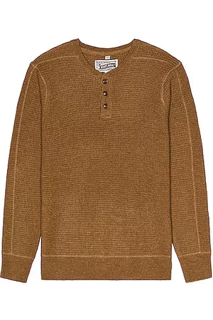 Schott NYC Button Henley Sweater in Brown