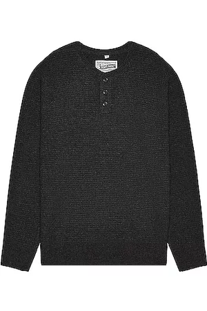 Schott NYC Button Henley Sweater in Black