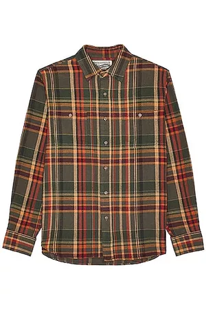 Schott NYC Plaid Cotton Flannel Shirt in Olive