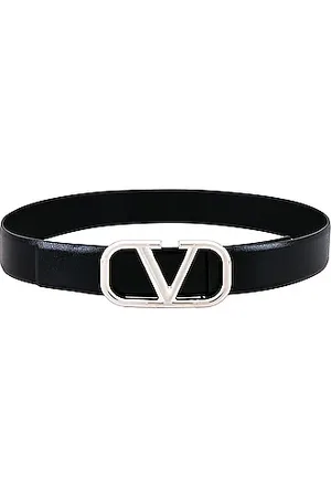 V Logo Jacquard Leather Trimmed Belt in Black - Valentino Garavani