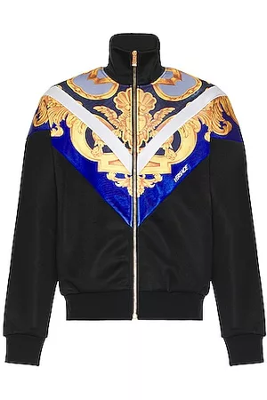 Versace Logo Patched Varsity Jacket in Blue for Men