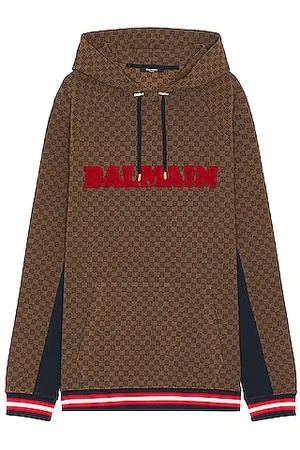 Balmain Men's Merino Wool Mini Monogram Sweater - Brown - Crew Neck