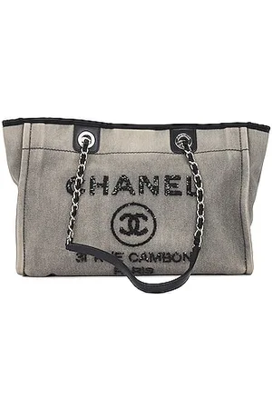 Chanel Deauville Canvas Sequin Tote Bag Dark Gray