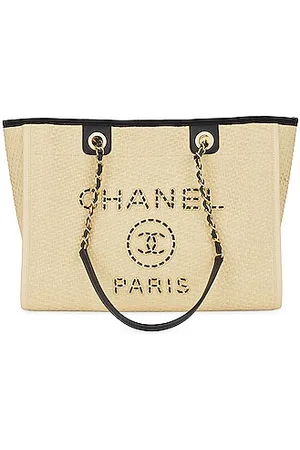 Chanel Neutrals Chain Raffia Deauville Tote Medium