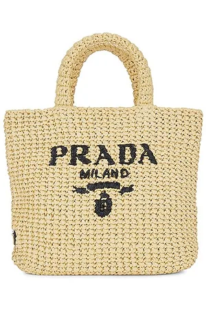 Large Leather Trimmed Mesh Tote in Black - Prada