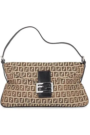 Fendi Zucchino Double Flap Baguette Shoulder Bag