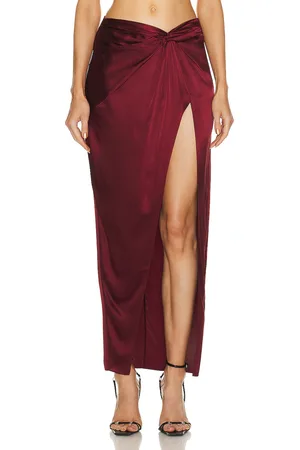 FLEUR DU MAL Silk Twist Knot Skirt in Burgundy