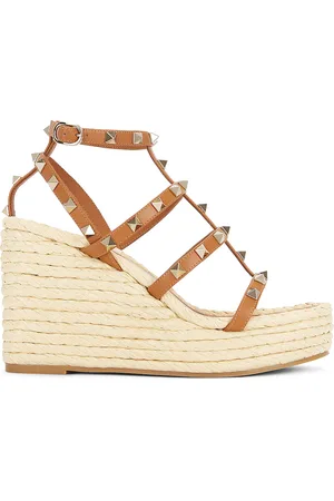 VALENTINO GARAVANI Rockstud Espadrille Wedge in Beige