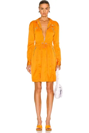 Bottega Veneta Fluid Satin Long Sleeve Dress in Orange