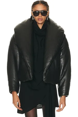 Saint Laurent Leather Coat in Black