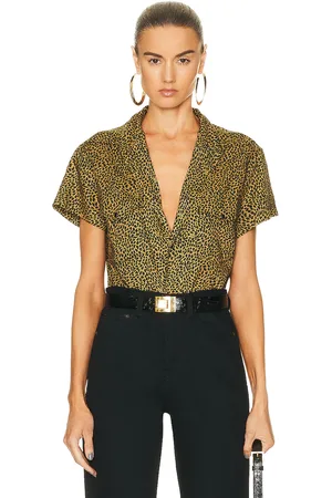 Saint Laurent Cropped Short Sleeve Shirt in Brown
