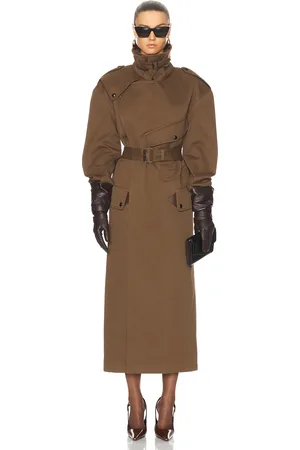 Saint Laurent Belted Coat in Olive