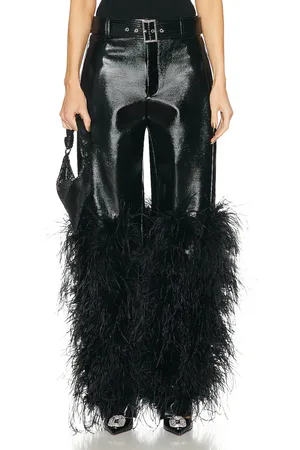 LAPOINTE Patent Faux Leather Belted Tapered Ostrich Trouser in