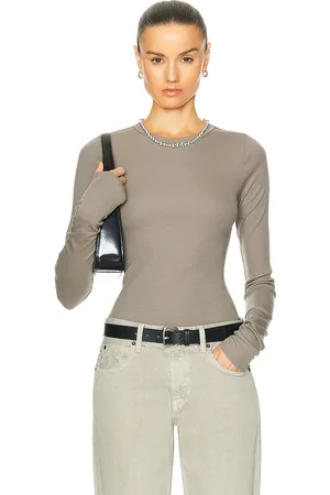 ÉTERNE Long Sleeve Fitted Top in Taupe