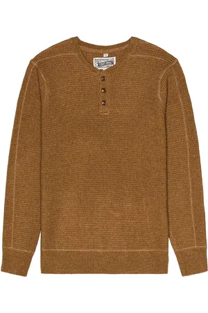 Schott NYC Button Henley Sweater in Brown