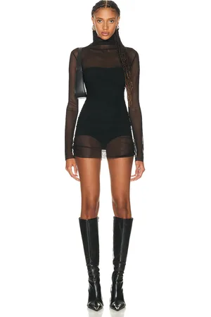 Norma Kamali Long Sleeve Turtleneck Pickleball Dress in Black