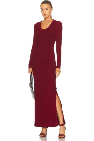 Alaïa Shiny Rib Dress in Burgundy