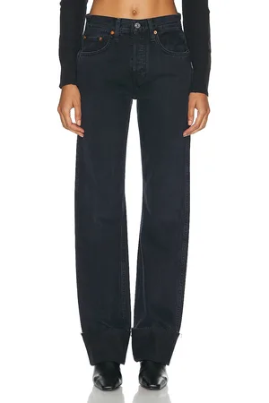 RE/DONE High Rise Loose Long in Denim-Dark