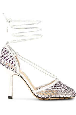 Bottega Veneta Stretch Lace Up Sandal in Metallic Silver