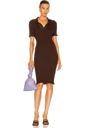 Bottega Veneta Wool Lightweight Rib Dress in Brown