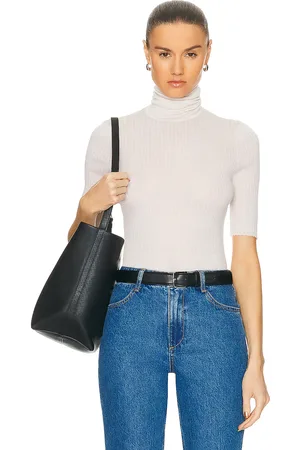 SPRWMN Short Sleeve Turtleneck Top in Cream
